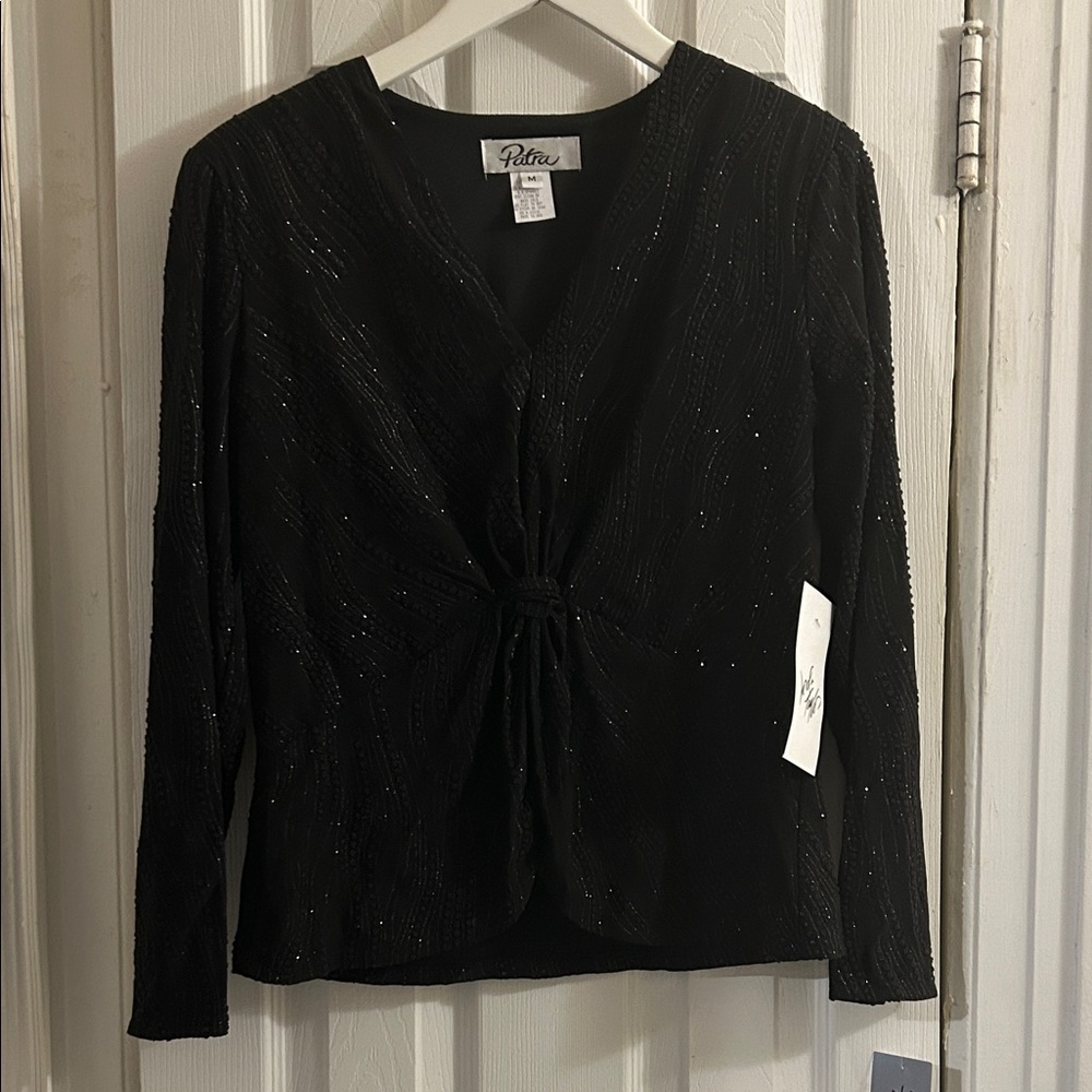 Patra Black Textured Long Sleeve Blouse